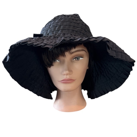 Macy’s Charter Club Elegant Black Wide-Brim Ruffled Hat with Bow Size OS - Picture 11 of 12